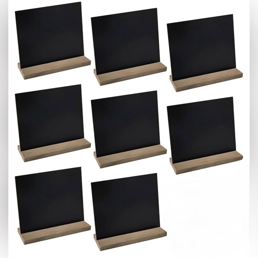 NIP Set of 8 Black Chalkboard Signs with Wooden Base